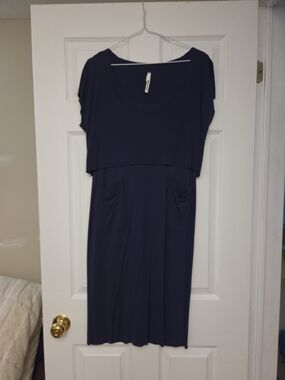 Everyday Navy Midi Dress with Layered Bodice